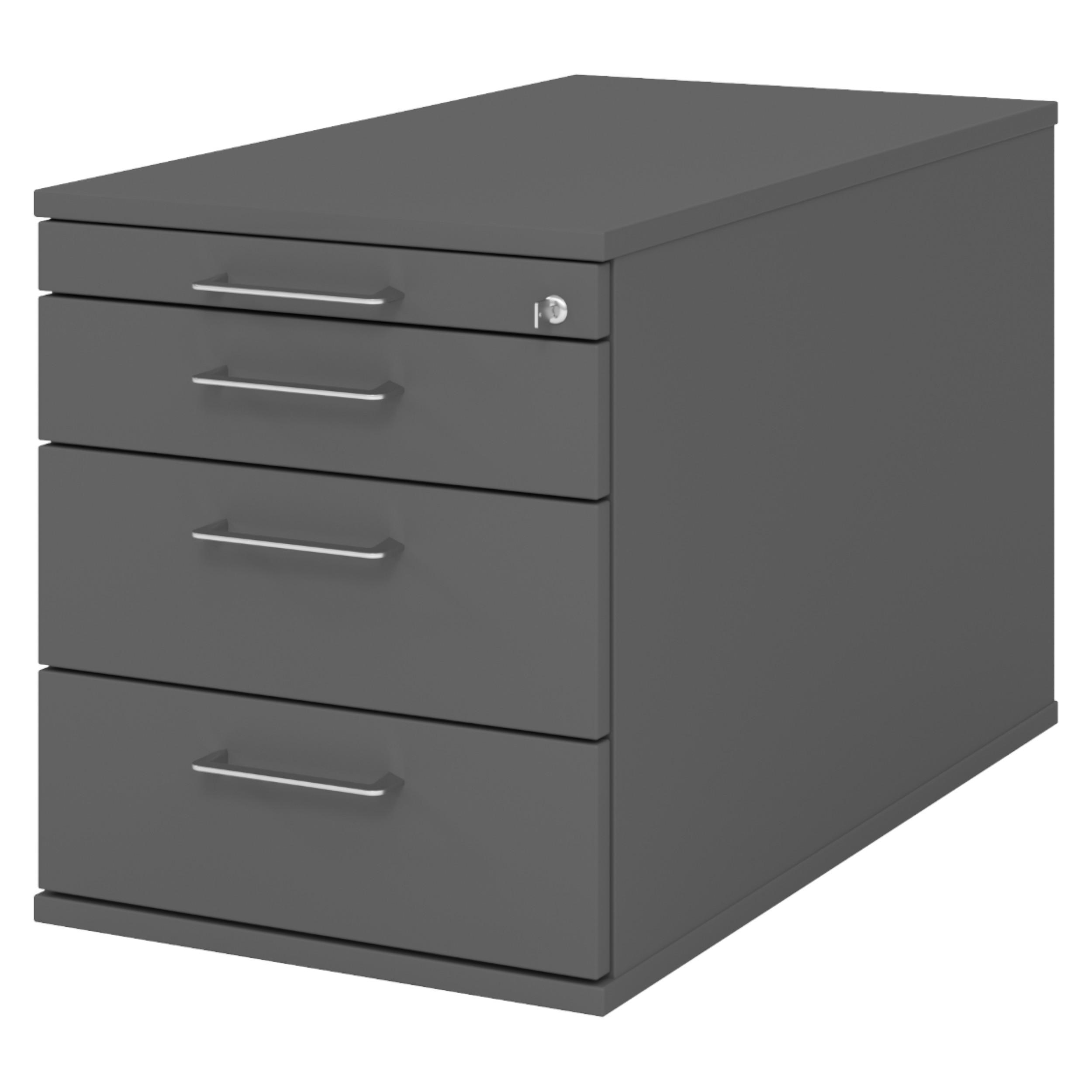 ROLLCONTAINER - mit 3 Schubladen 80/42,8/51,2 cm in Graphitfarben Bügelgriff (Metall) - Graphitfarben, Holzwerkstoff (42.8/51.2/80cm) - bümö