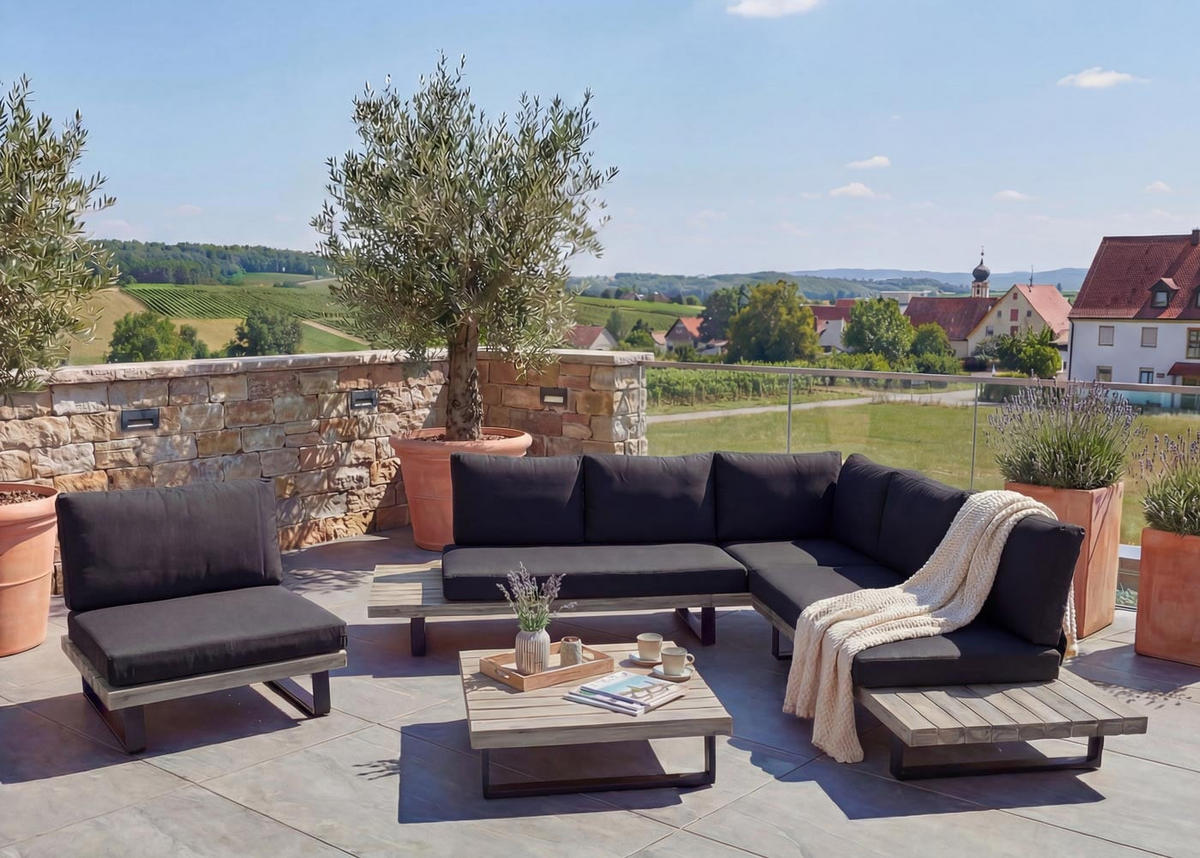 GARTEN-GARNITUR Schwarz, Grau - Schwarz/Grau, Holz - MCW