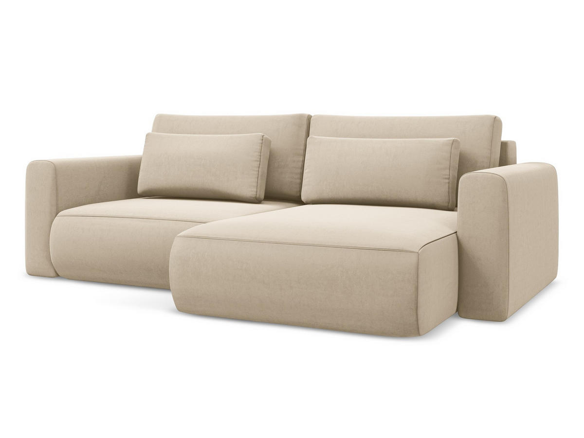 ECKSOFA mit Schlaffunktion Samt Stoff Beige - Beige/Creme, Kunststoff/Textil (240/149cm) - Makamii
