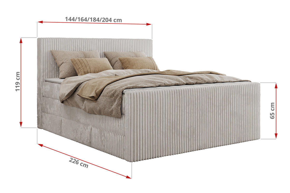 BOXSPRINGBETT TILIANO KING DUO 160/200 - Hellgrau Cord - H3 - Hellgrau, Textil (160/200cm) - MKS