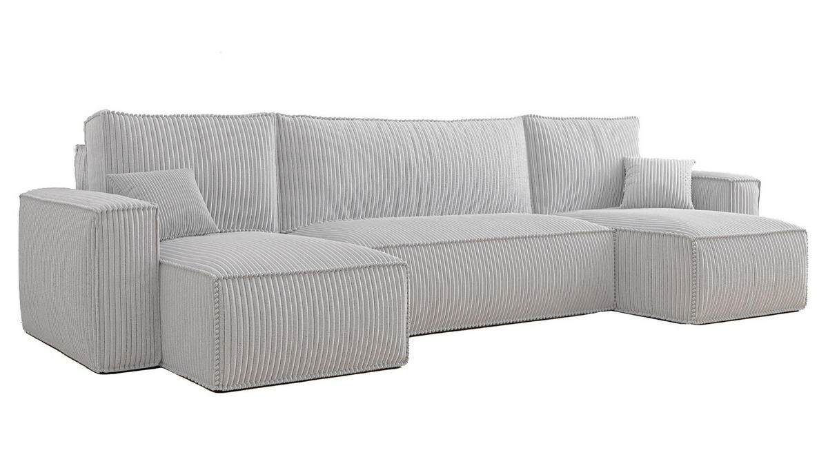 WOHNLANDSCHAFT Scarlo Hellgrau Cordbezug - Hellgrau/Schwarz, Kunststoff/Textil (312/83/145cm) - Selsey