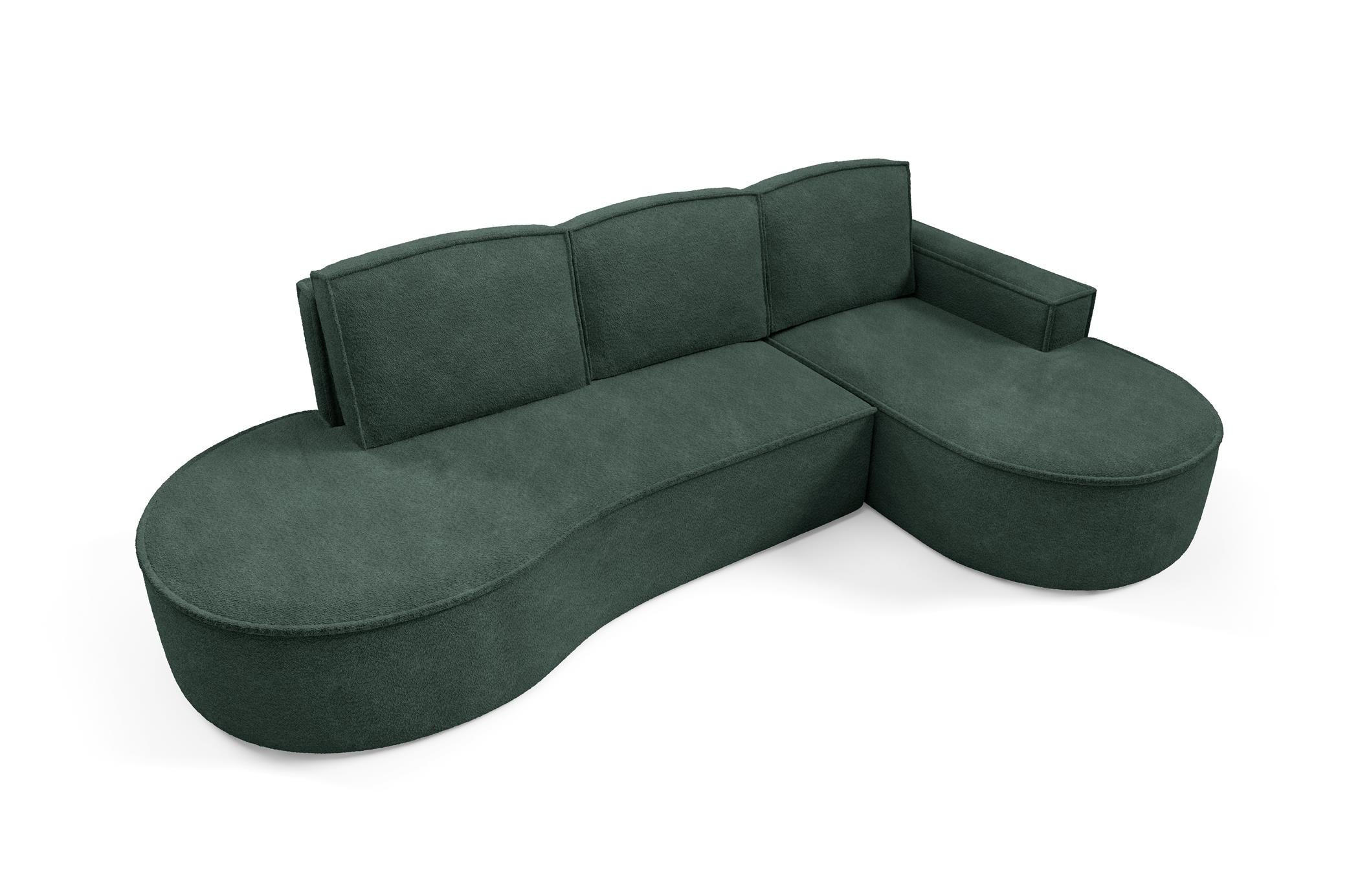 ECKSOFA Flow Grün, mit Schlaffunktion und Kissen in Abriamo Stoff, rechte seite - Grün, Holzwerkstoff/Textil (277/157cm) - Bettso