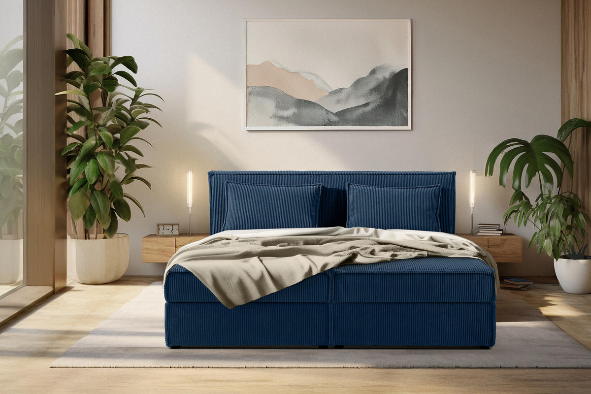 BOXSPRINGBETT ROTI mit Stauraum, marineblau - Schwarz/Dunkelblau, Holz/Holzwerkstoff (180/200cm) - KONSIMO®