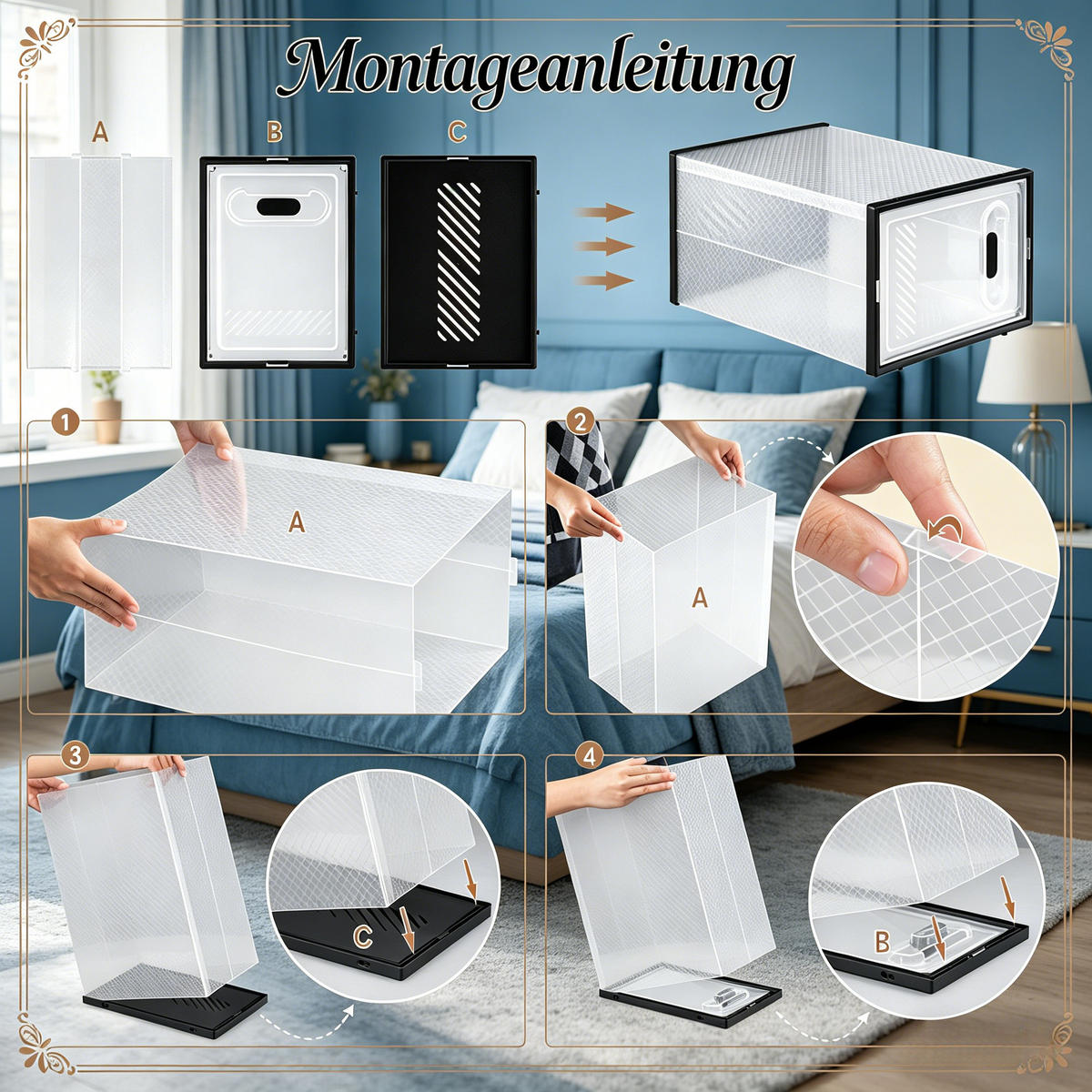 AUFBEWAHRUNGSBOXEN Schwarz & Transparent 8er-Set 50/35,5/70 cm - Schwarz, Kunststoff (50/70/35.5cm) - PANGIVO