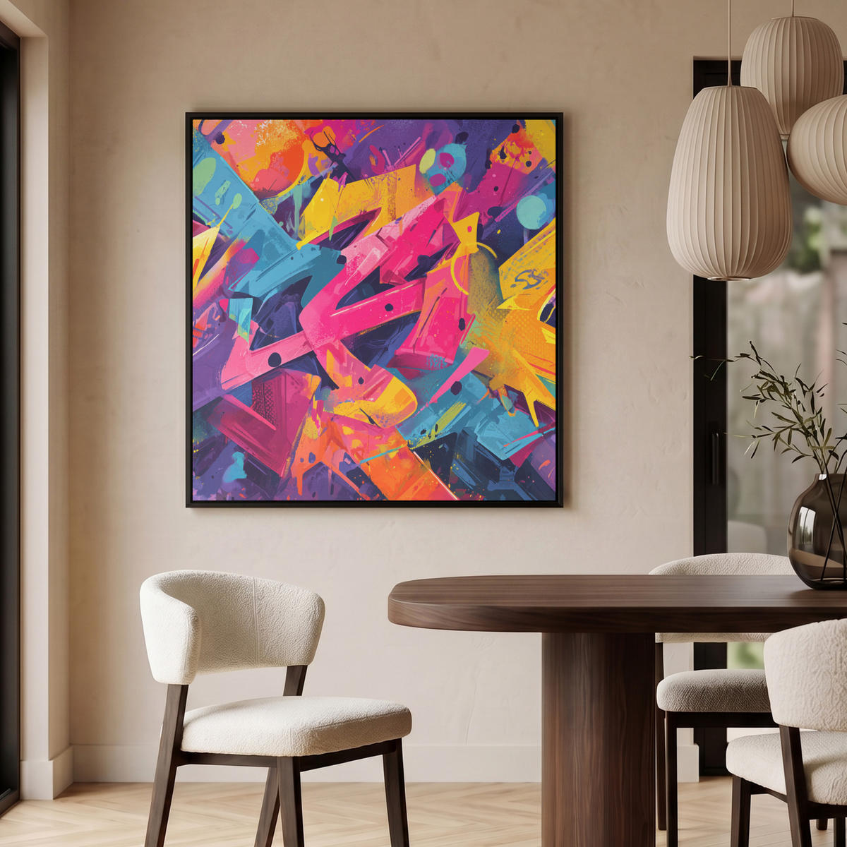 LEINWAND Bilder mit Rahmen - Abstrakt - Formen - Farbenfroh - 90x90 - Magenta, Textil (90/90cm) - MuchoWow