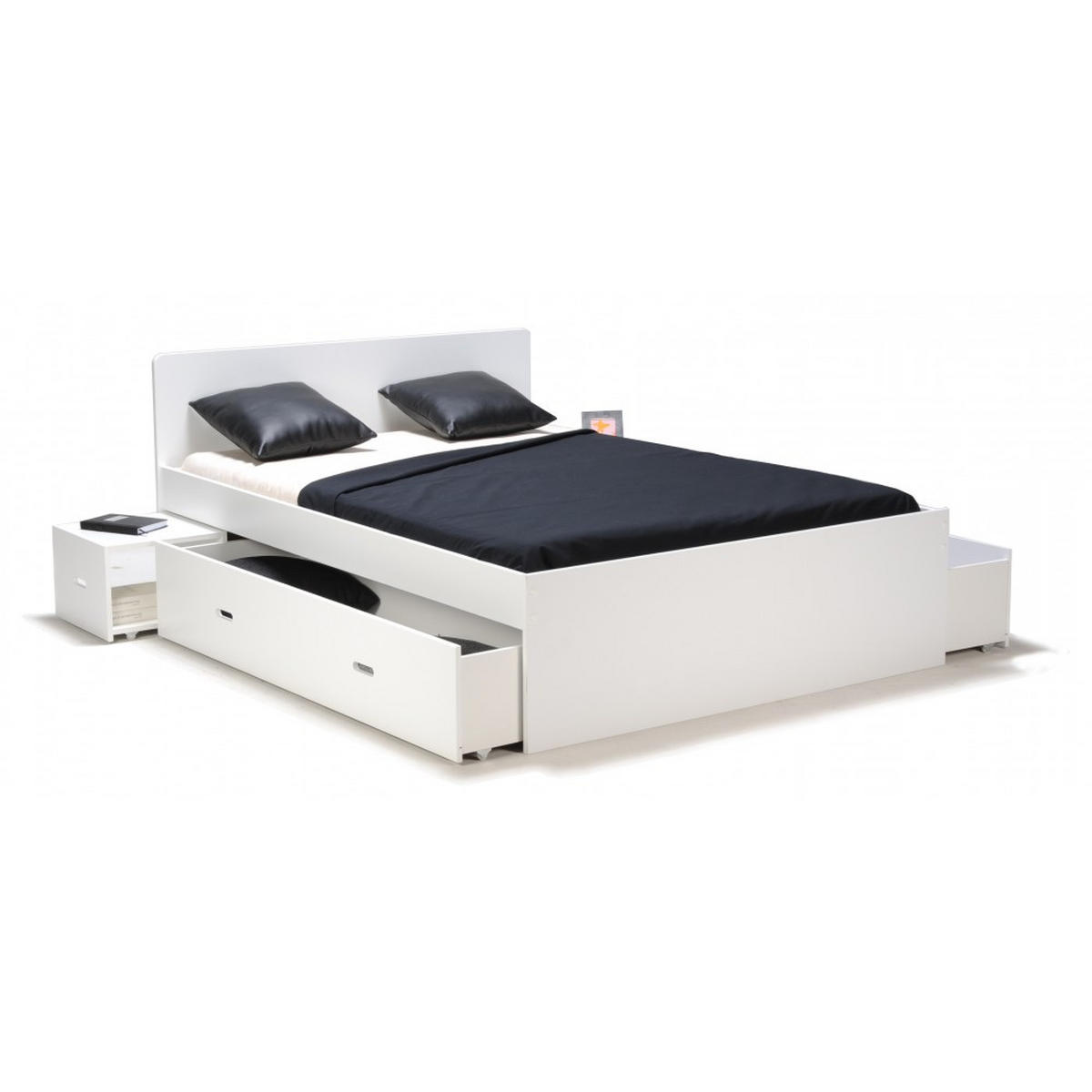 DOPPELBETT ZENIA / BETT 160x200 + 2 Konsolen + 2 Schubladen - Weiß - Weiß, Holzwerkstoff (160/200cm) - Weber Industries