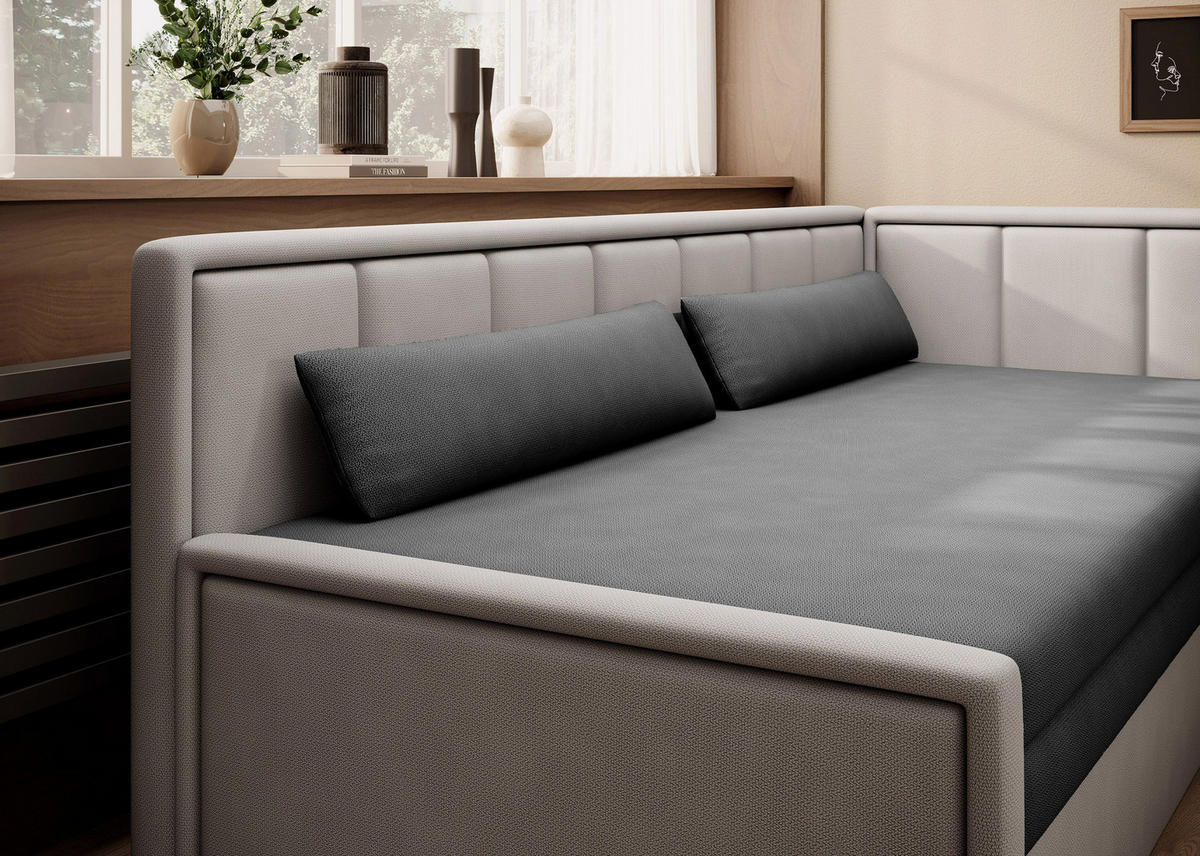 SCHLAFSOFA FULGEO mit Schlaffunktion & Bettkasten – Modernes 3-Sitzer Sofa, Liegefläche 200 x 150 cm - Grau, Kunststoff (214/82/77cm) - Wohnideebilder