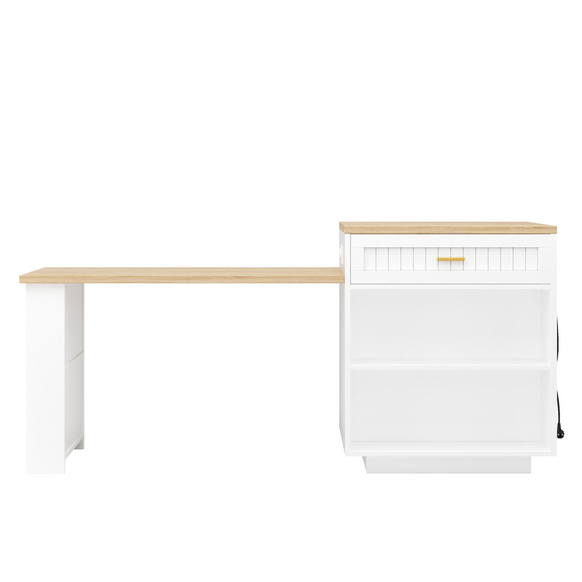 KÜCHENINSEL 121.5-192/70/92 cm Weiß mit integrierter Steckdose und 1 Schublade - Weiß, Holz (70/92/121.5cm) - Oxeza