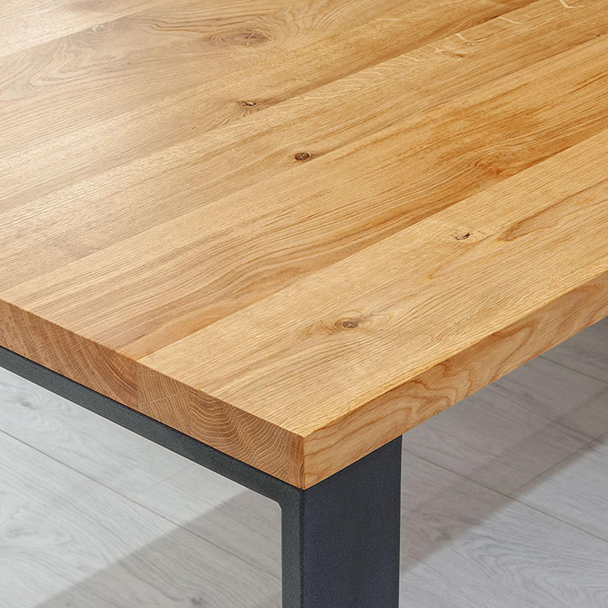 ESSTISCH Mova aus massivem Eichenholz 160x80 cm - Eichefarben/Schwarz, Holz/Metall (160/80/75cm) - Danzz