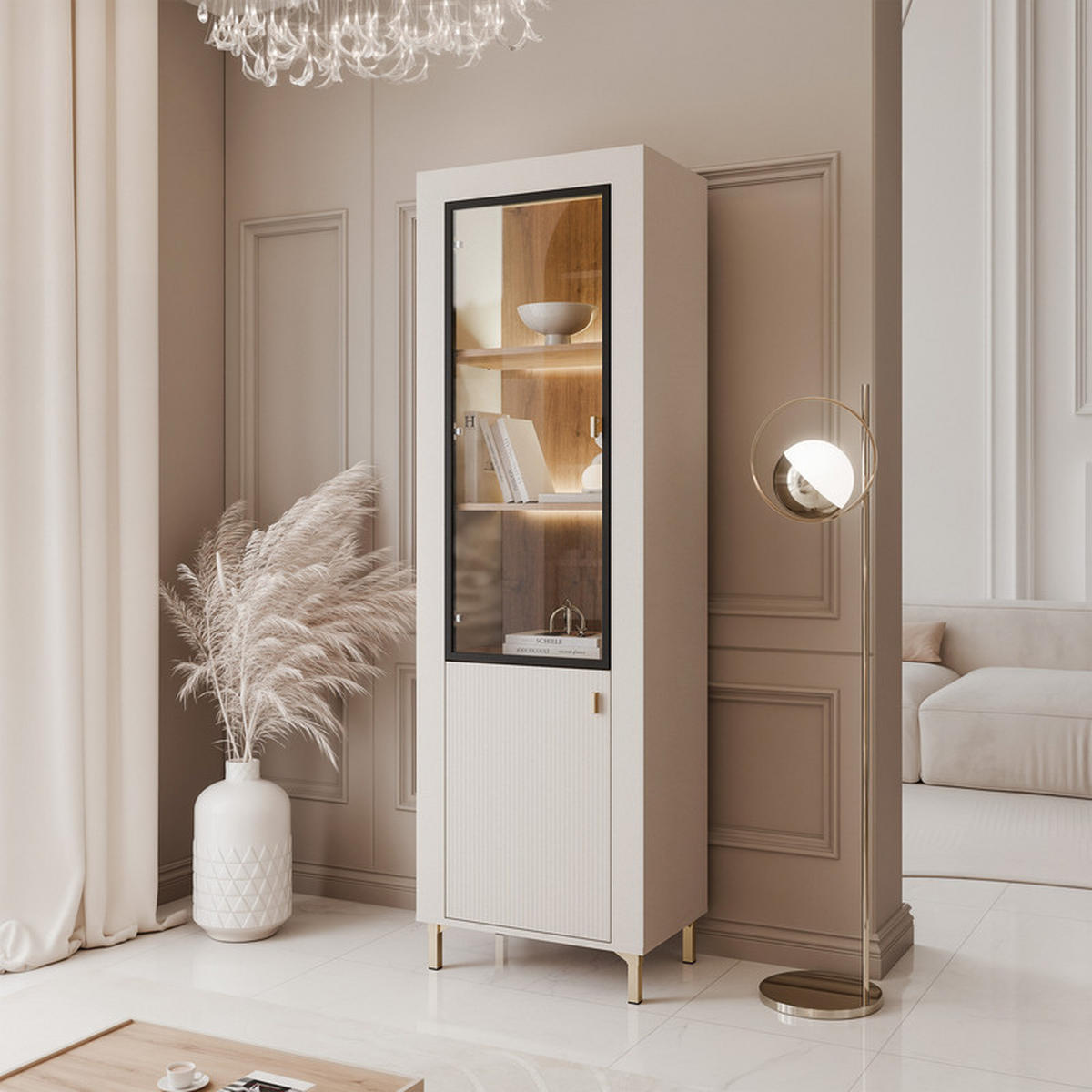 VITRINE AVENA mit LED-Beleuchtung, 60/40/194 cm Kaschmir / Eiche - Kaschmir, Holzwerkstoff/Kunststoff (60/194/40cm) - Idohome