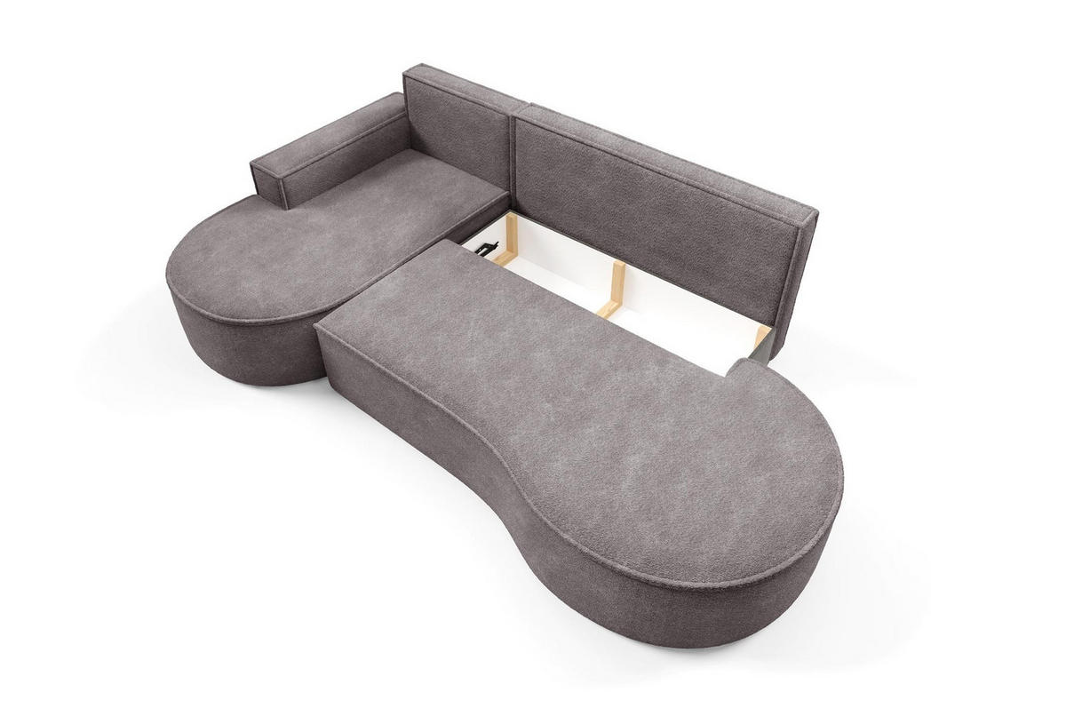 ECKSOFA Flow Grau, mit Schlaffunktion und Kissen in Abriamo Stoff, linke seite - Grau, Holzwerkstoff/Textil (277/157cm) - Bettso