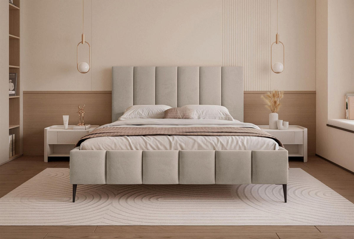 POLSTERBETT Sarafino Graubeige Samt 140x200 cm - Taupe, Textil (140/200cm) - Selsey