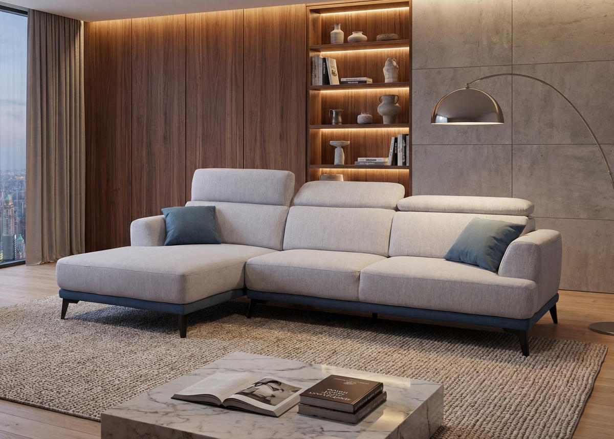 SOFA L-FORM Hellgrau - Hellgrau, Textil (277/170cm) - MCW