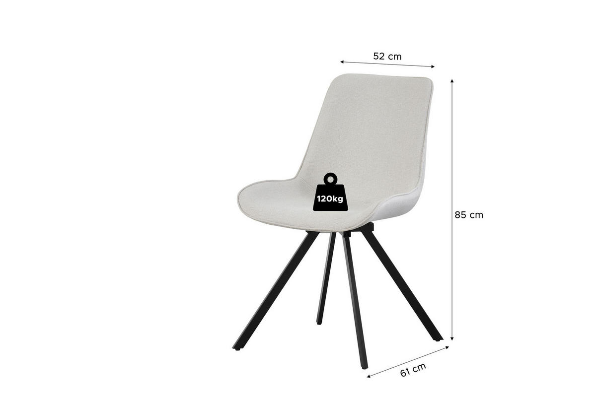 DREHSTUHL 2er Set Rio Stühle in Creme - gemütliches Design - B/H/T: 52x85x61 cm - Creme, Textil (61/85/52cm)