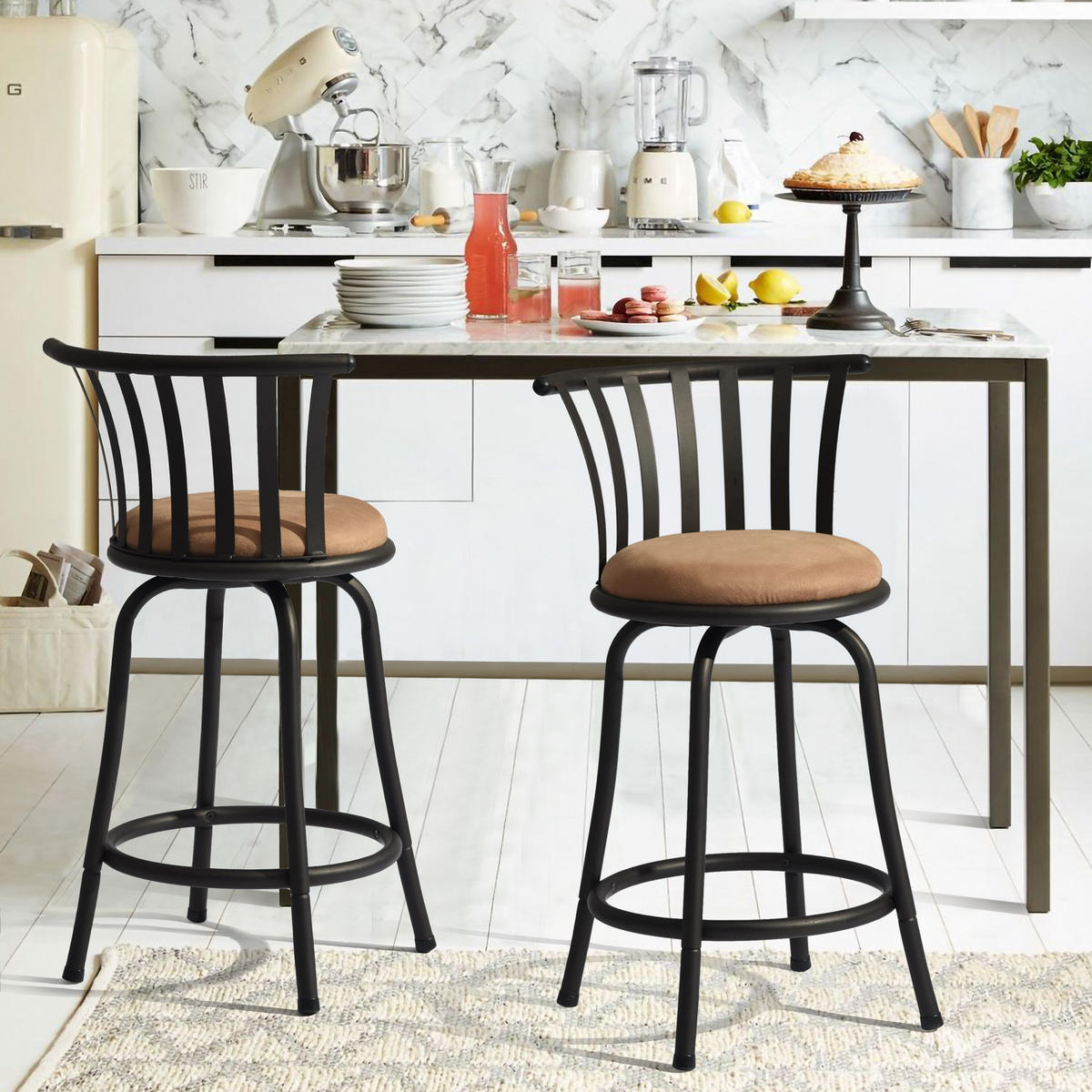 BARHOCKER-SET 2 Stück Braun - Schwarz/Braun, Textil/Metall (37/83/37cm) - Urban Meuble