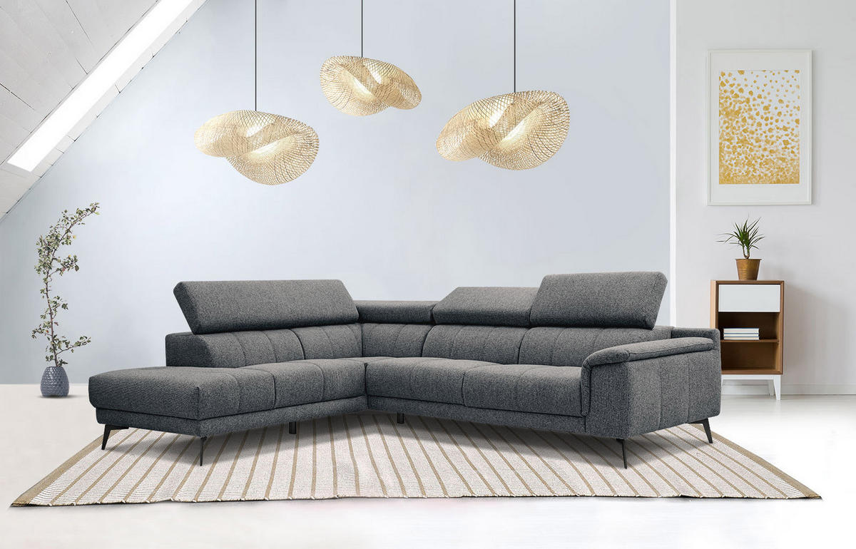 ECKSOFA FIERO 5-Sitzer, dunkelgrau - Dunkelgrau/Schwarz, Holzwerkstoff/Textil (158/269cm) - Courtois Laville