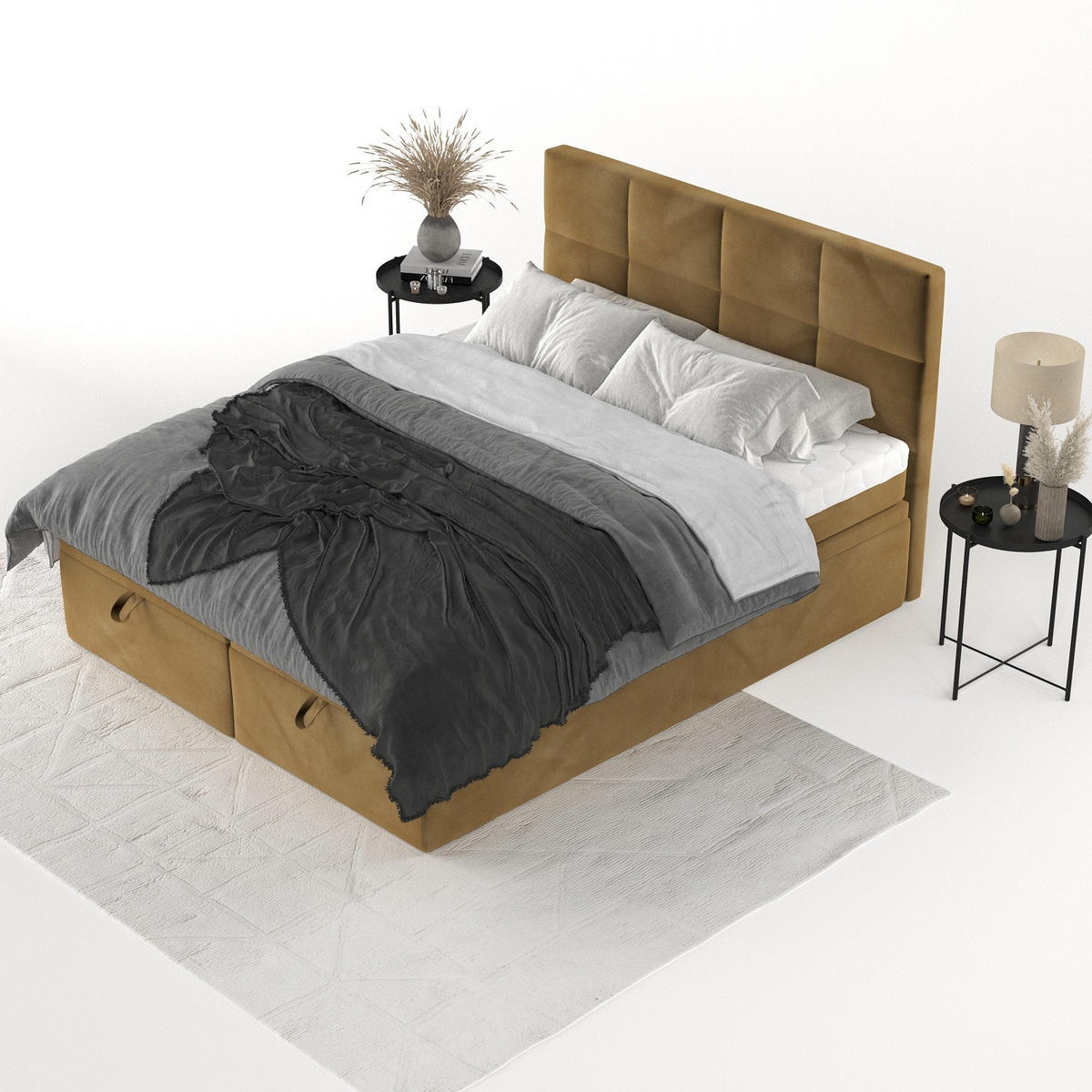 BOXBETT Tessa 180/200 cm Honiggelb im Kronos Stoff - Schwarz/Honig, Holz/Holzwerkstoff (180/200cm) - AltaBeds