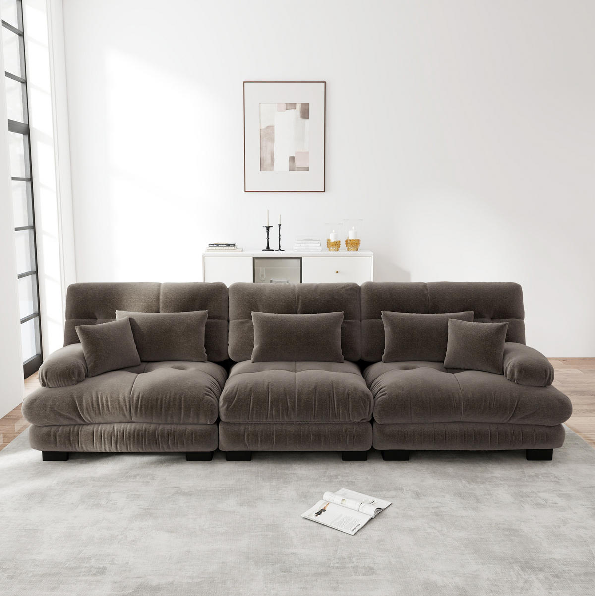 SOFA modular mit tiefem Sitz Chenille Brown - Dunkelgrau, Kunststoff (77/81/313cm) - Meubliv