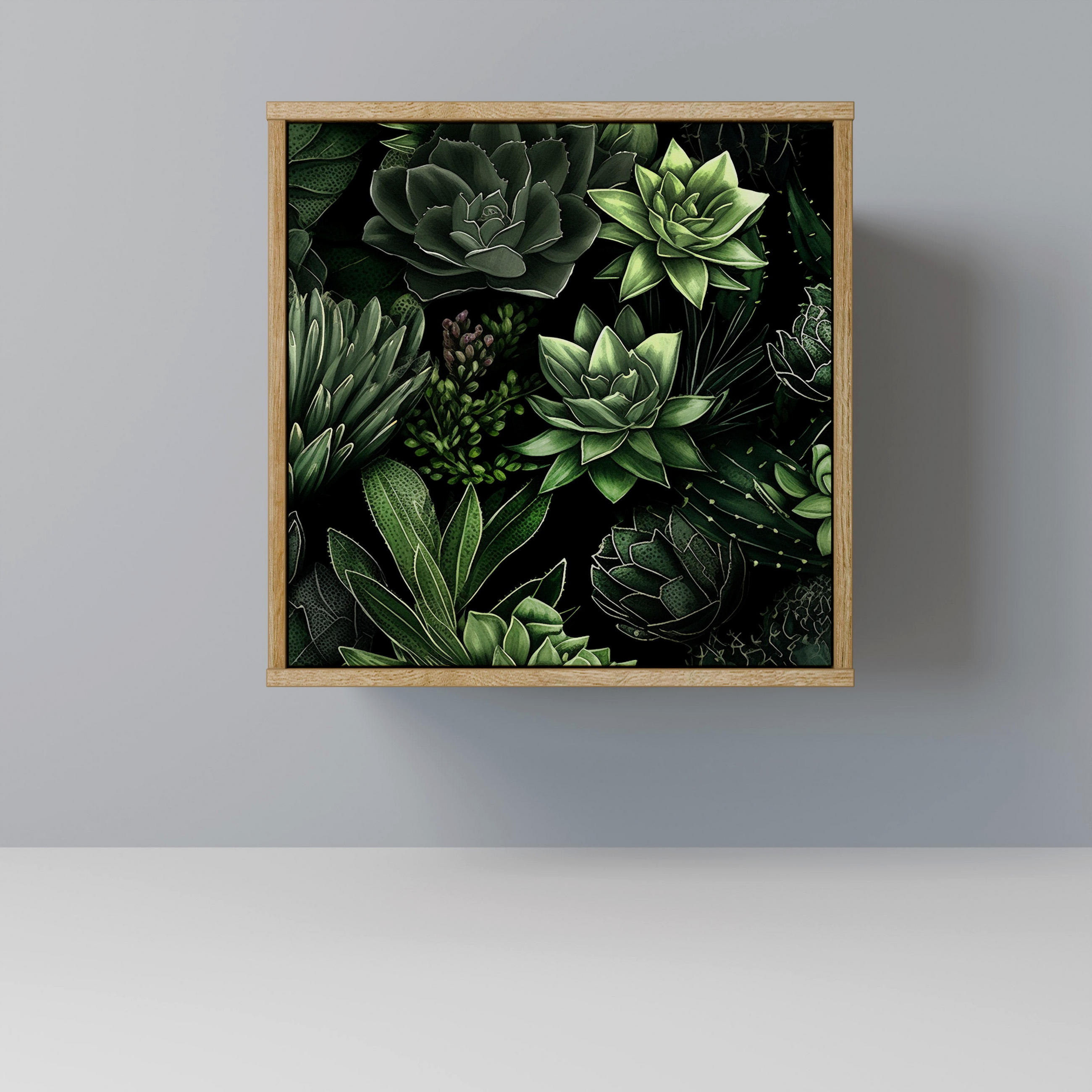 SIDEBOARD SUCCULENT JUNGLE, Eichefarben, 57,5x42x57,5 cm, Ohne Füße - Eichefarben/Multicolor, Holzwerkstoff (57.5/57.5/42cm) - SpaceRebels