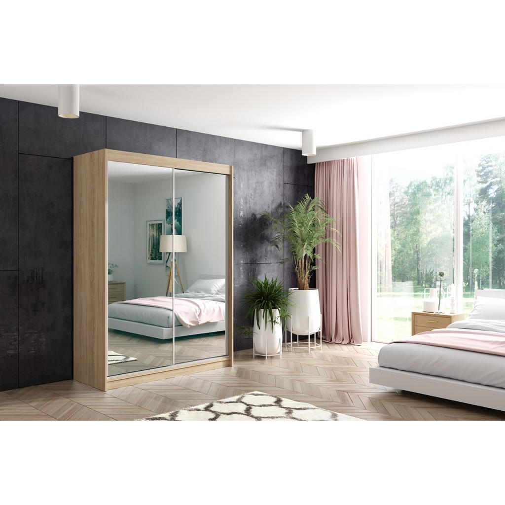 Thumbnail - Altdecor Kleiderschrank, Sonoma Eiche, Holzwerkstoff, 120x216x61 cm, Schlafzimmer, Kleiderschränke, Schwebetürenschränke
