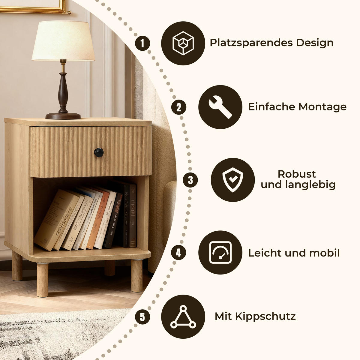 NACHTTISCH Modern mit einer Schublade und offenem Stauraum, Holzoptik | B40 x T30 x H53 cm - Braun, Holzwerkstoff (40/53/30cm) - Hometopia