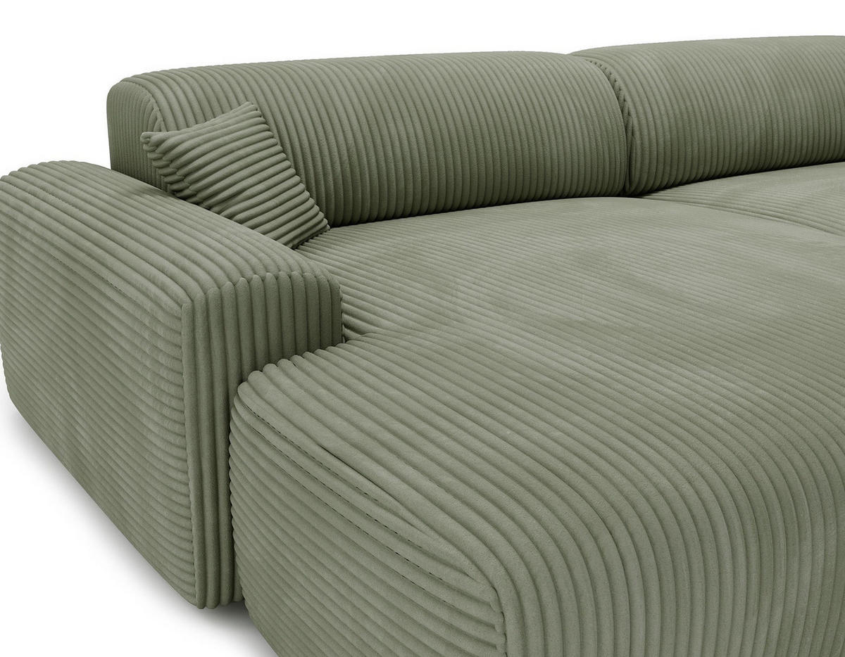 ECKSOFA mit Longchair - Cord - Schwarz/Grün, Kunststoff/Textil (284/178cm) - home24