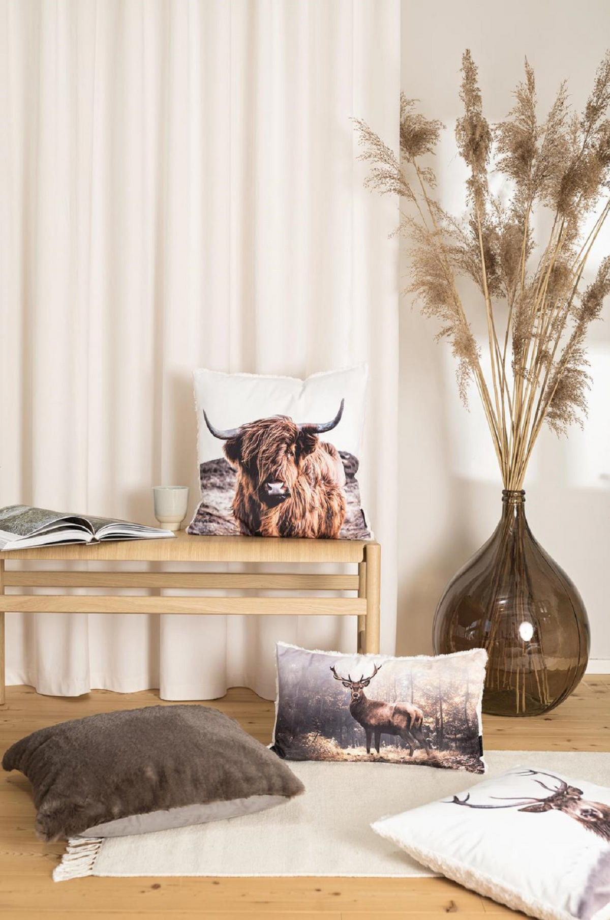 KISSENHÜLLE Into the Wild Yak - Braun/Weiß, Textil (45/45cm) - Magma Heimtexx