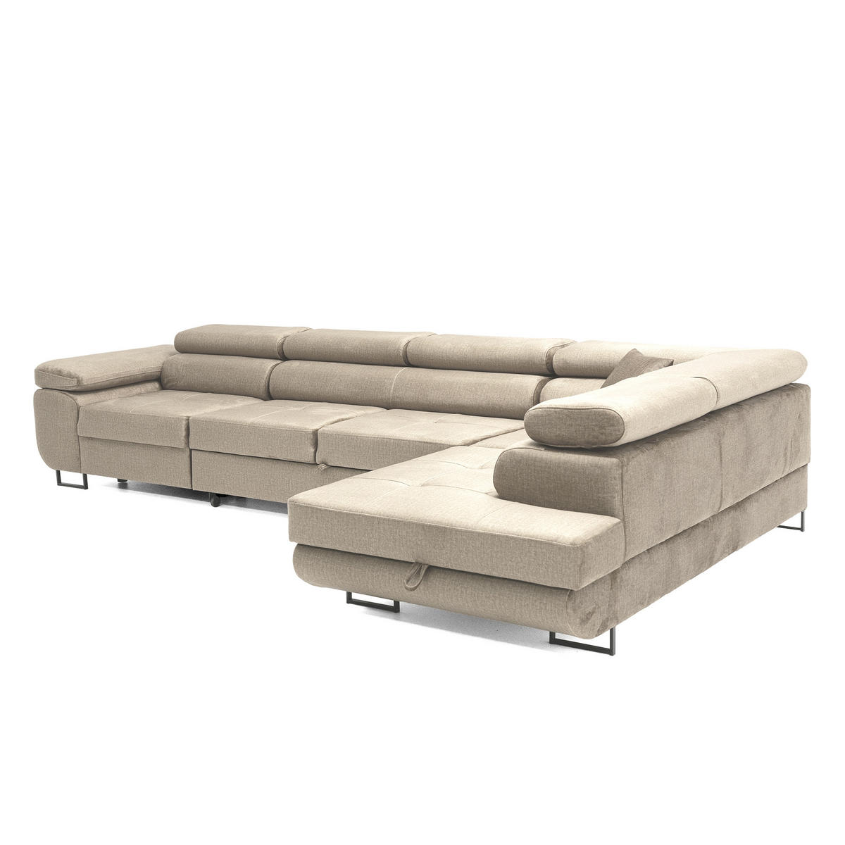 ECKSOFA WILD MAXI L Rechts mit Schlaffunktion 125x195 Velours Beige - Chromfarben/Beige, Holz/Textil (203/350cm) - Muffo