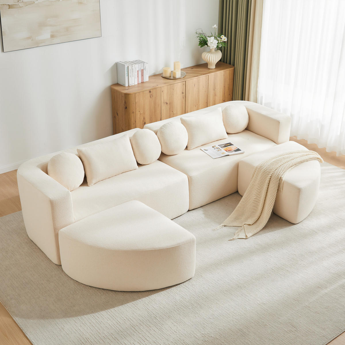 SCHLAFSOFA Beige Cloud Chenille modular 292cm Schlaffunktion - Beige, Textil (165/68/292cm) - FLIEKS