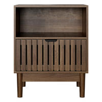 NACHTTISCH mit 1 Schublade und Offenem Fach - Nachtkommode im Mid-Century Design - Lamellen Design - Walnuss - Walnussfarben, Holzwerkstoff (39/56.5/45cm) - DELFA