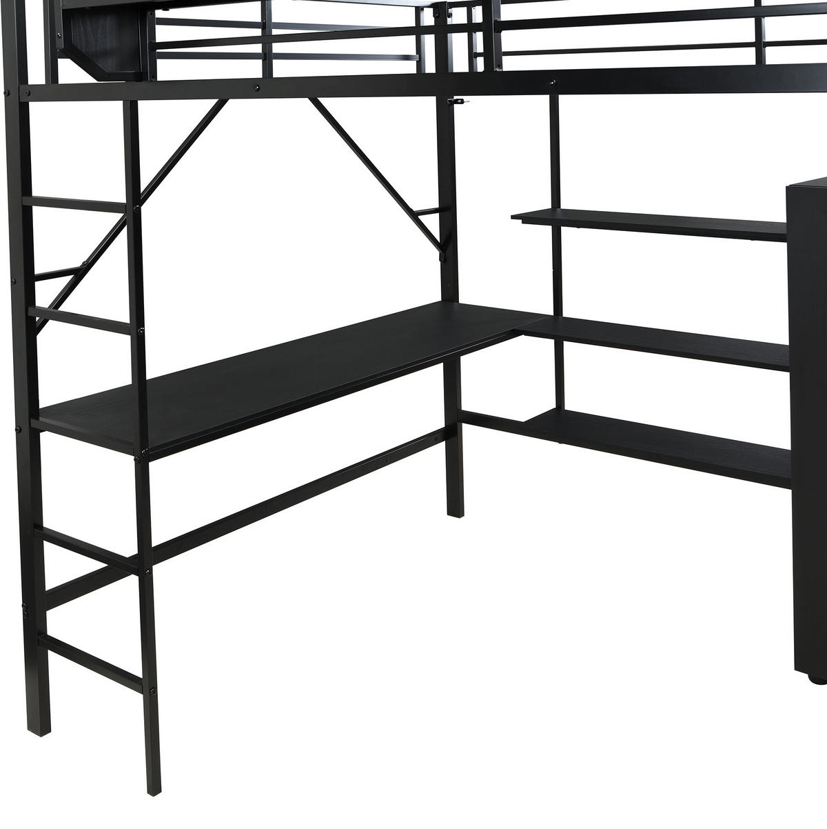 HOCHBETT aus MDF & Metall 140x200 cm in Schwarz mit Schreibtisch & Kleiderschrank - Schwarz, Holzwerkstoff (140/200cm) - Modfu