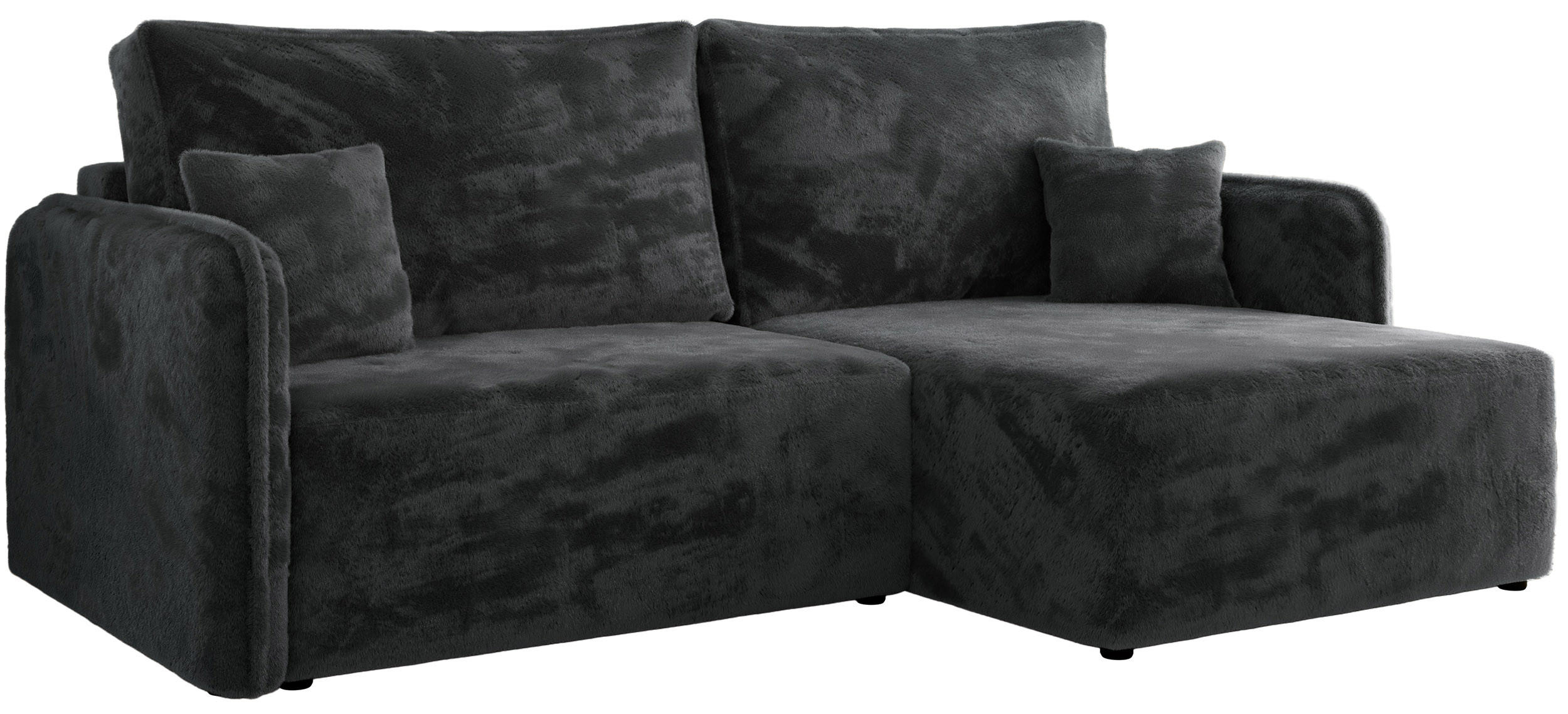 ECKSCHLAFSOFA MESTO L Dunkelgrau Plüsch - rechts - Dunkelgrau/Schwarz, Kunststoff/Textil (147/227cm) - MKS