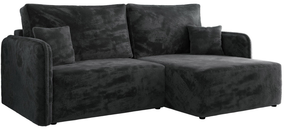 ECKSCHLAFSOFA MESTO L Dunkelgrau Plüsch - rechts - Dunkelgrau/Schwarz, Kunststoff/Textil (147/227cm) - MKS