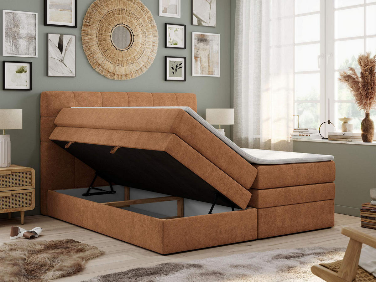 BOXSPRINGBETT LUKA KING 120/200 Orange Struktur - H3 - Orange, Holz/Textil (120/200cm) - MKS