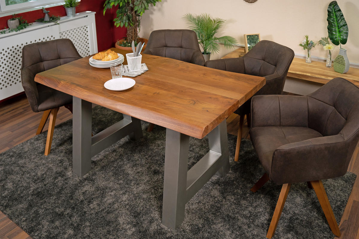 ESSTISCH CALI - Silberfarben/Braun, Holz/Metall (85/160/77cm) - SAM