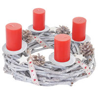 ADVENTSKRANZ HOLZ Ø 30CM MIT KERZEN ROT Weiß, Rot - Rot/Weiß, Holz (30/8cm) - MCW