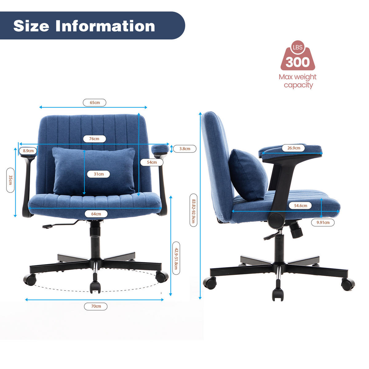 BÜROSTUHL Blau - Blau, Metall (21.5/33/25.2cm) - PANGIVO