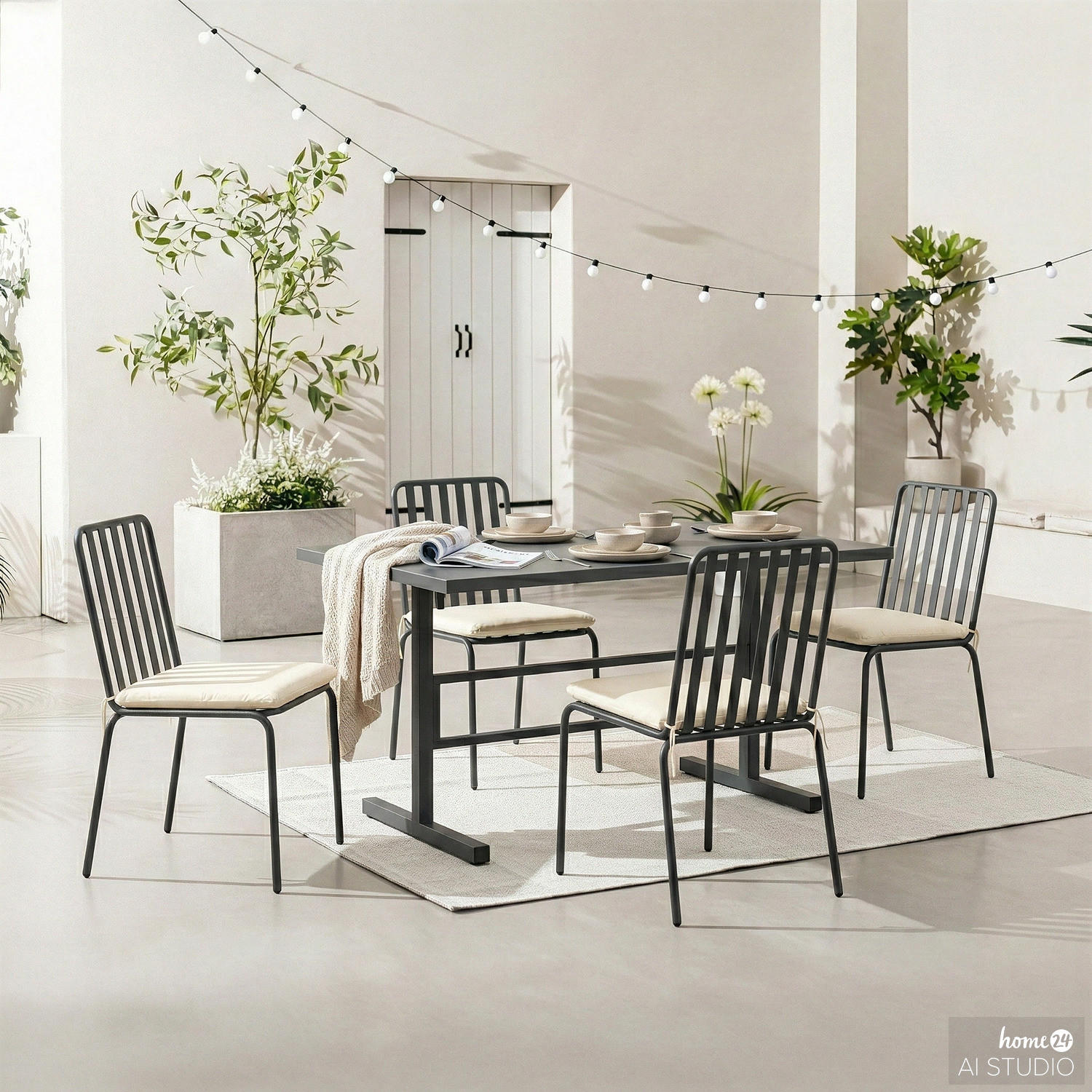 GARTENSTUHL - 2er-Set - Stahl - Anthrazit, Textil/Metall (54/87/57cm) - home24