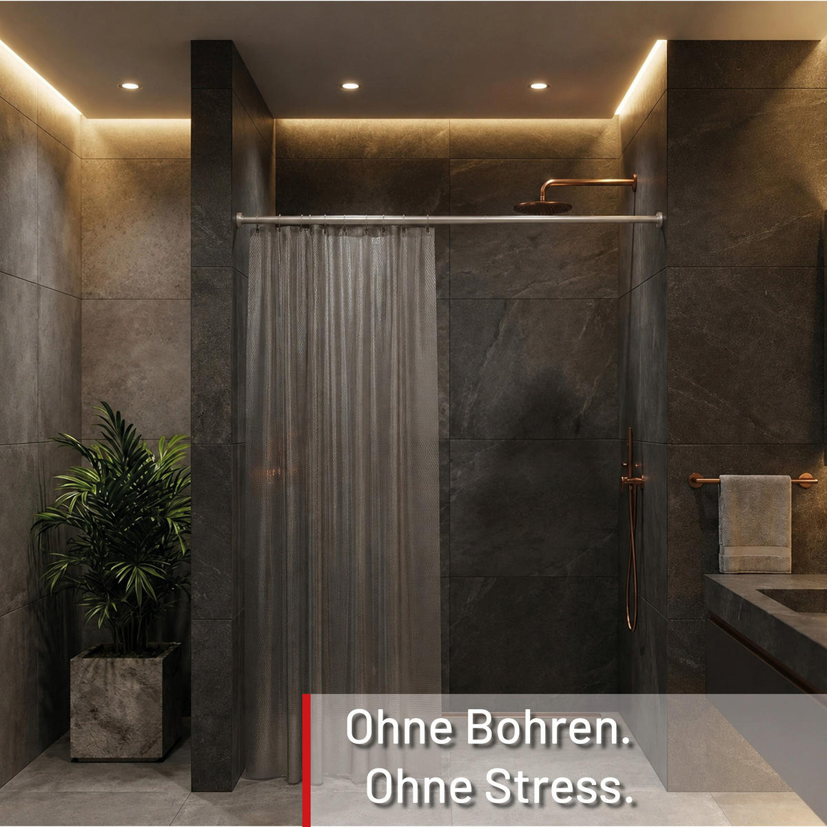 DUSCHVORHANGSTANGE ohne Bohren ausdrehbare Teleskop-Klemmstange aus Metall 125-220cm - Silberfarben, Metall (125cm) - Deco-Raum