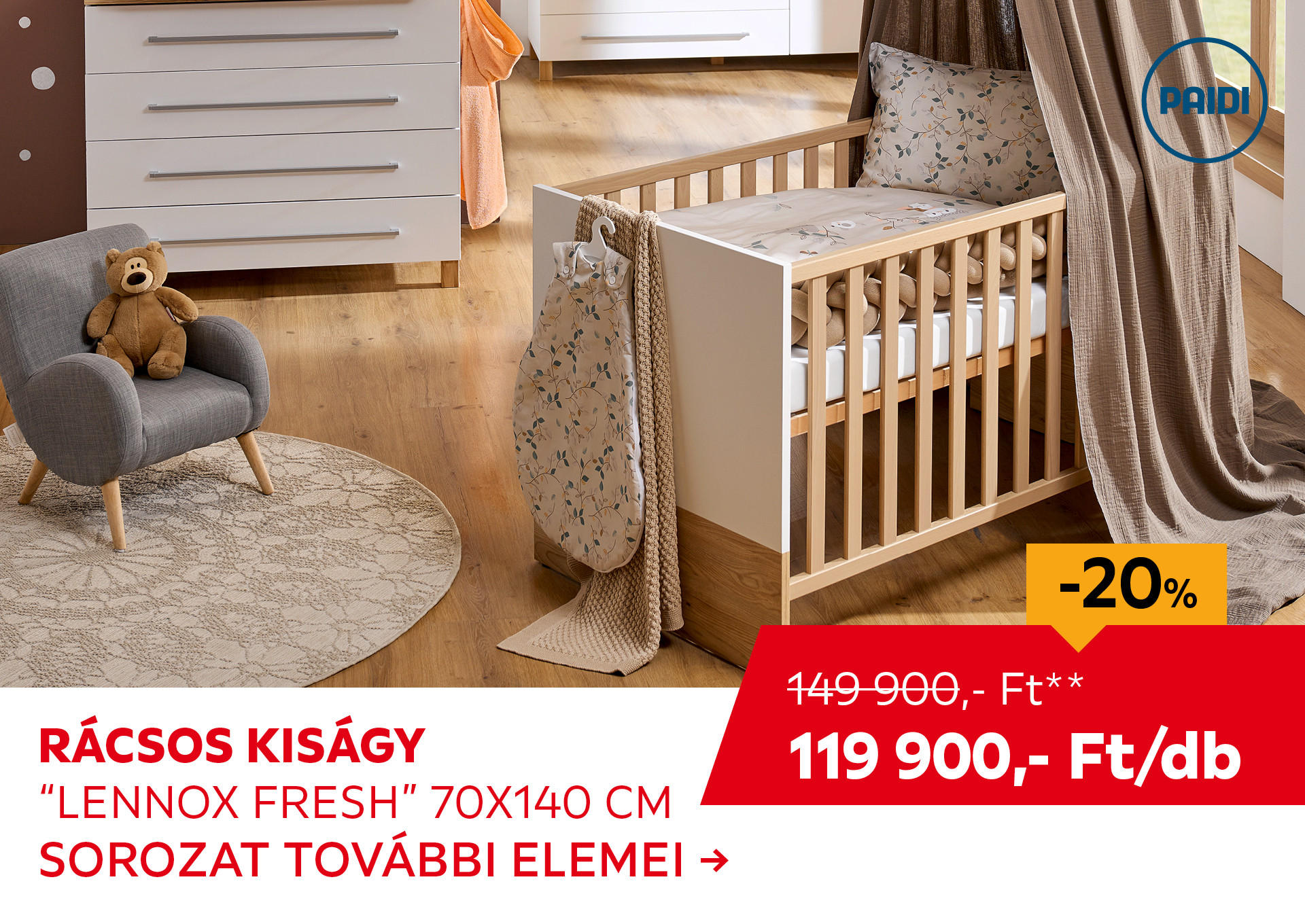 RÁCSOS KISÁGY "LENNOX FRESH" 70X140 CM Kiemelt termék 149900 Ft.- helyett 119900 Ft.-