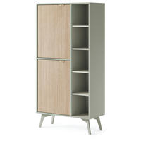 HIGHBOARD Silva 80 cm in Eukalyptus + Scandi-Fischgrätmuster mit Türen und Regalen - Goldfarben/Grün, Holz/Holzwerkstoff (80/160/38cm) - Ravio