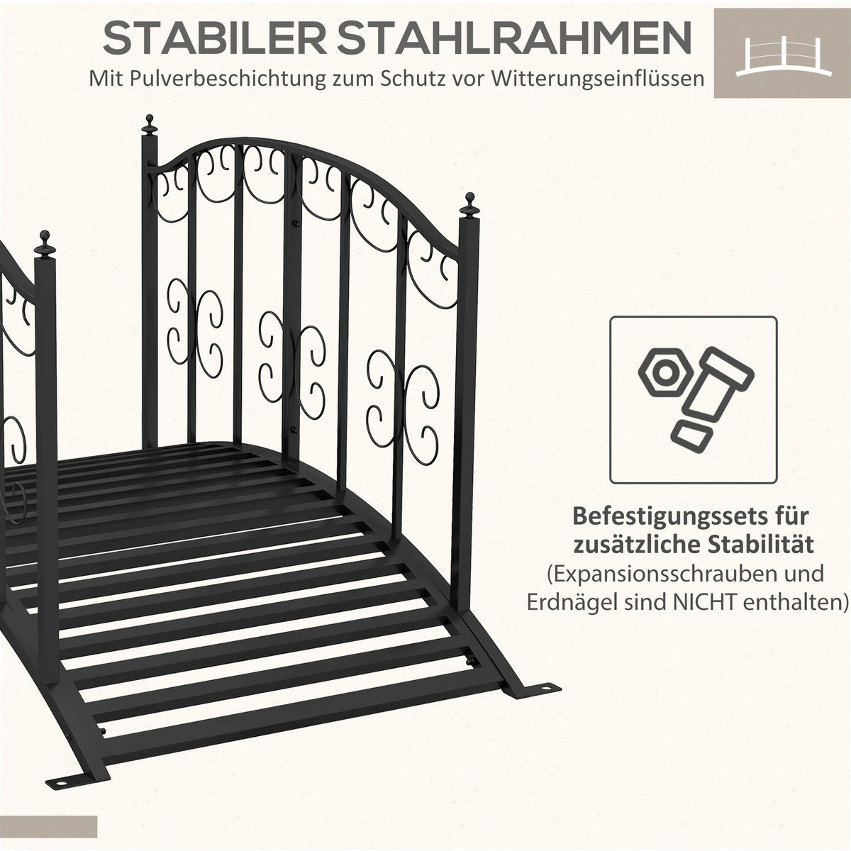 GARTENBRÜCKE, Stahl, Schwarz - Schwarz, Metall (119/67/70cm) - Outsunny