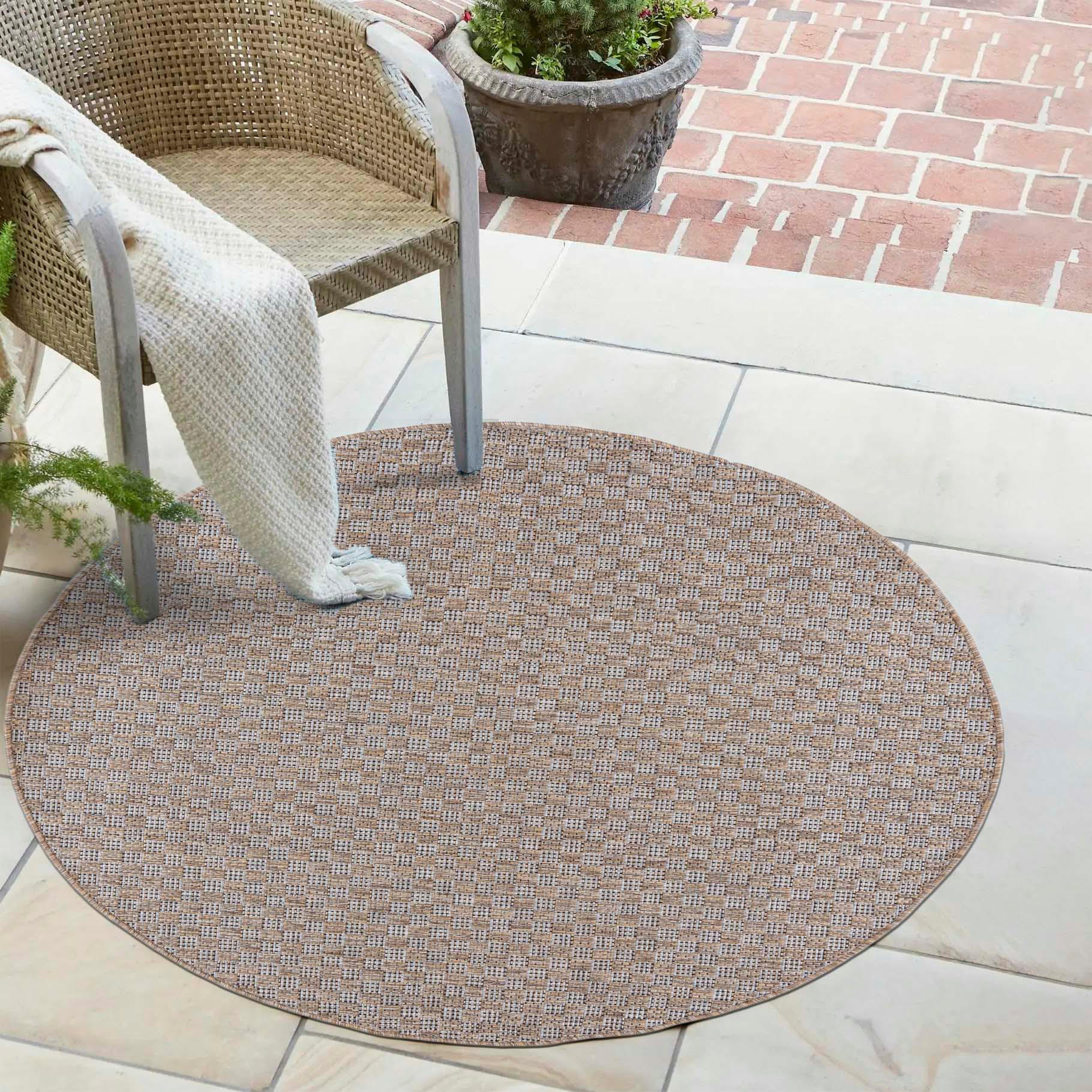TEPPICH Braun In-Outdoor Geometrisch, Einfarbig - Rund,Kurzflor,Modern,Minimalistisch - 200 x 200 cm - Creme/Braun, Textil (200/200cm) - Mazovia