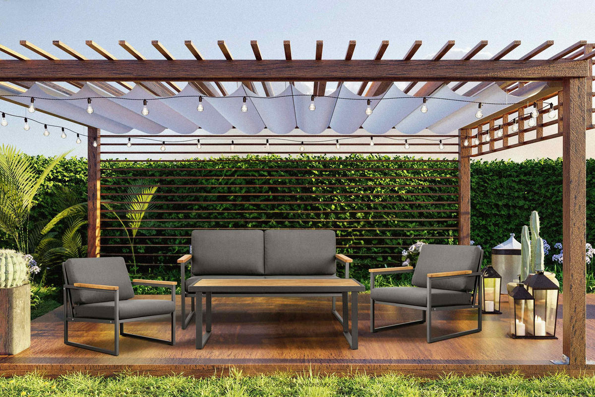 GARTENSET TRIBO Industriestil für 4 Personen, Anthrazitfarbenes - Anthrazit/Grau, Metall - KONSIMO®