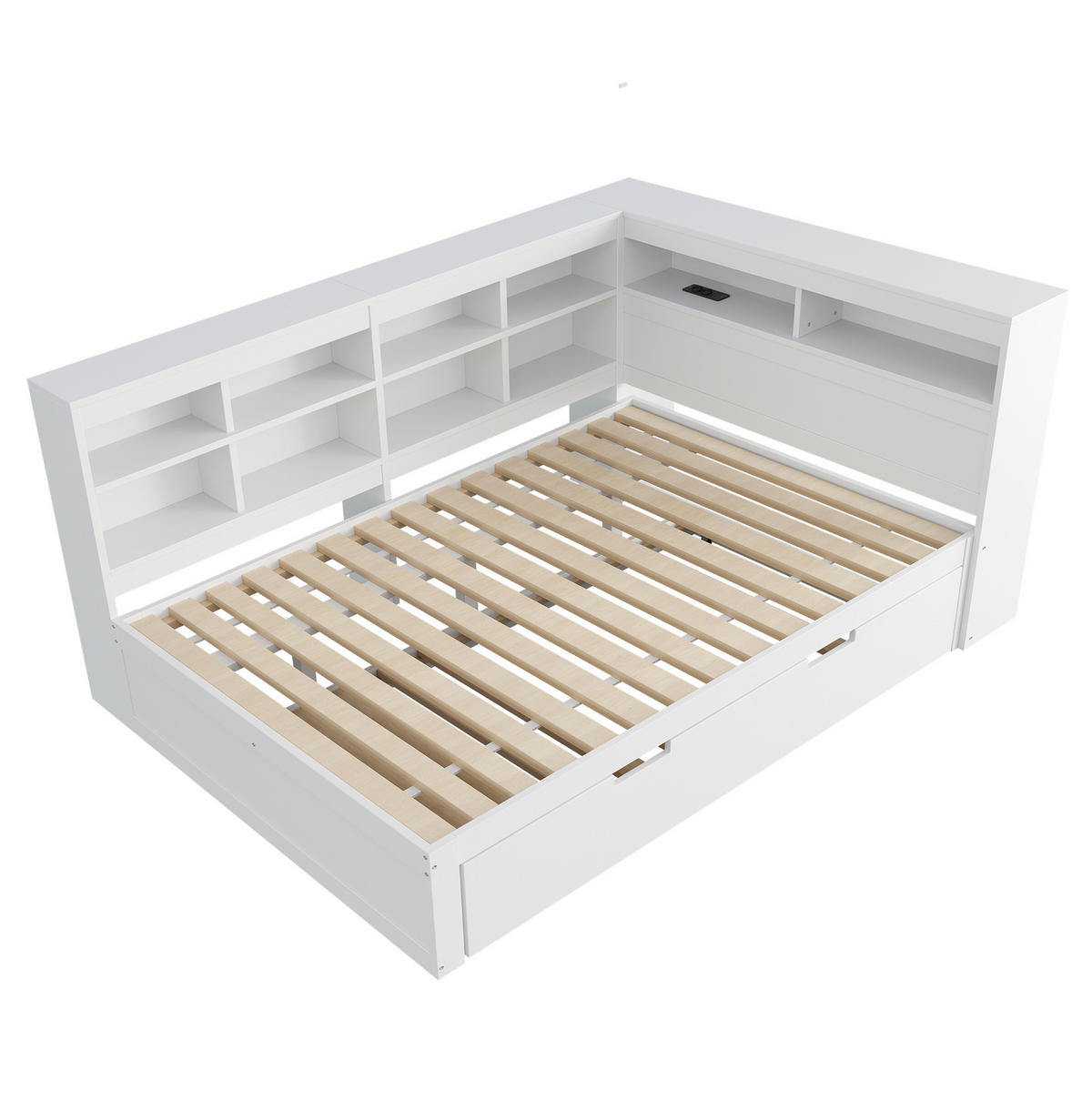 MULTIFUNKTIONSBETT 140/200 cm Weiß mit Ausziehbett und USB-Steckdose - Weiß, Holz (140/200cm) - OKWISH