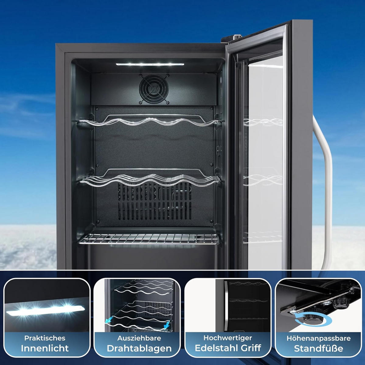 GETRÄNKEKÜHLSCHRANK 60L Mini Kühlschrank - Schwarz, Glas/Metall (43/75/49cm) - KLAMER