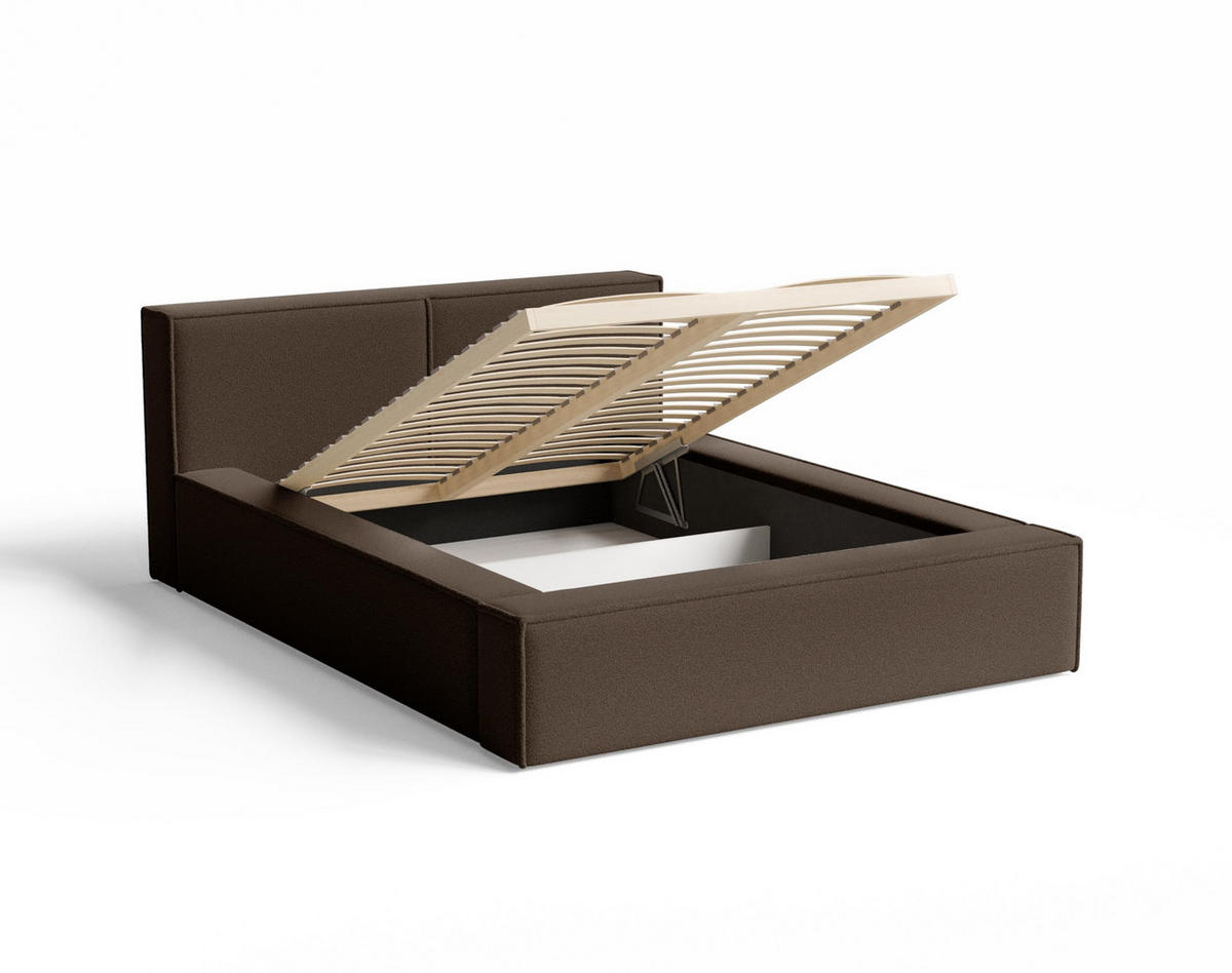 POLSTERBETT 180x200 mit Bettkasten, Lattenrost und Kopfteil, Eleganter Bouclé-Stoffbezug Braun - Braun, Holz (180/200cm) - Chilly