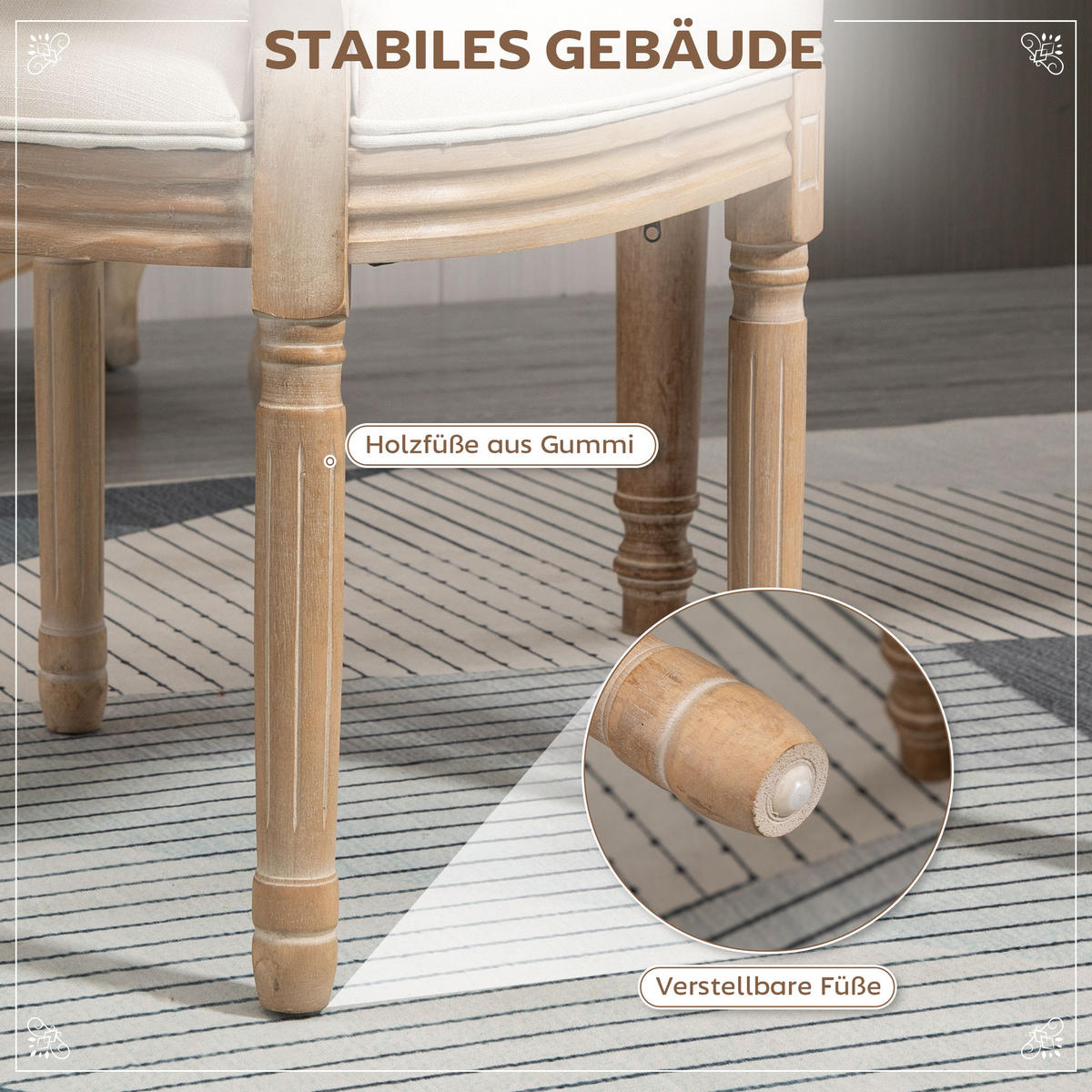 2ER Set Esszimmerstühle Küchenstuhl mit Rattan-Rückenlehne Linen-Touch - Creme/Naturfarben, Holz/Textil (56/96/49cm) - HOMCOM