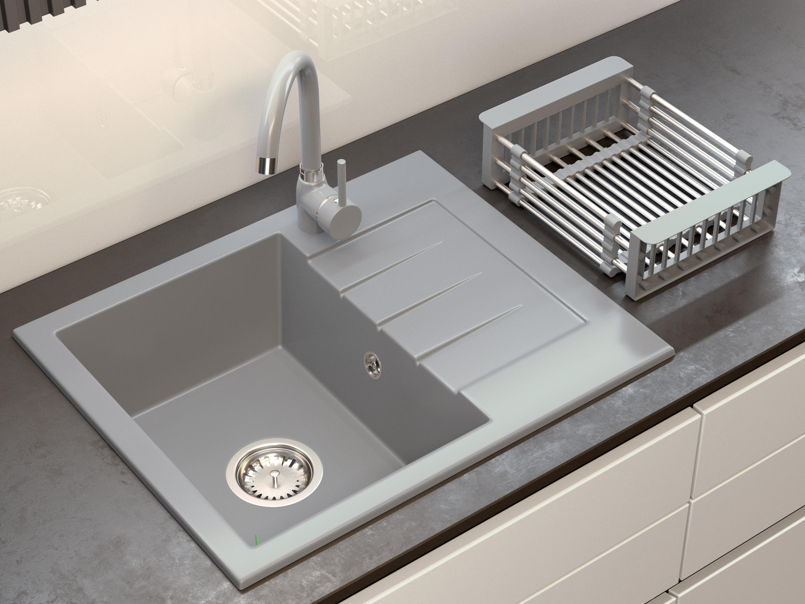 SPÜLBECKEN Milano mit Batterie Siphon - Grau, Kunststoff/Stein (46/16/57cm) - Granitan