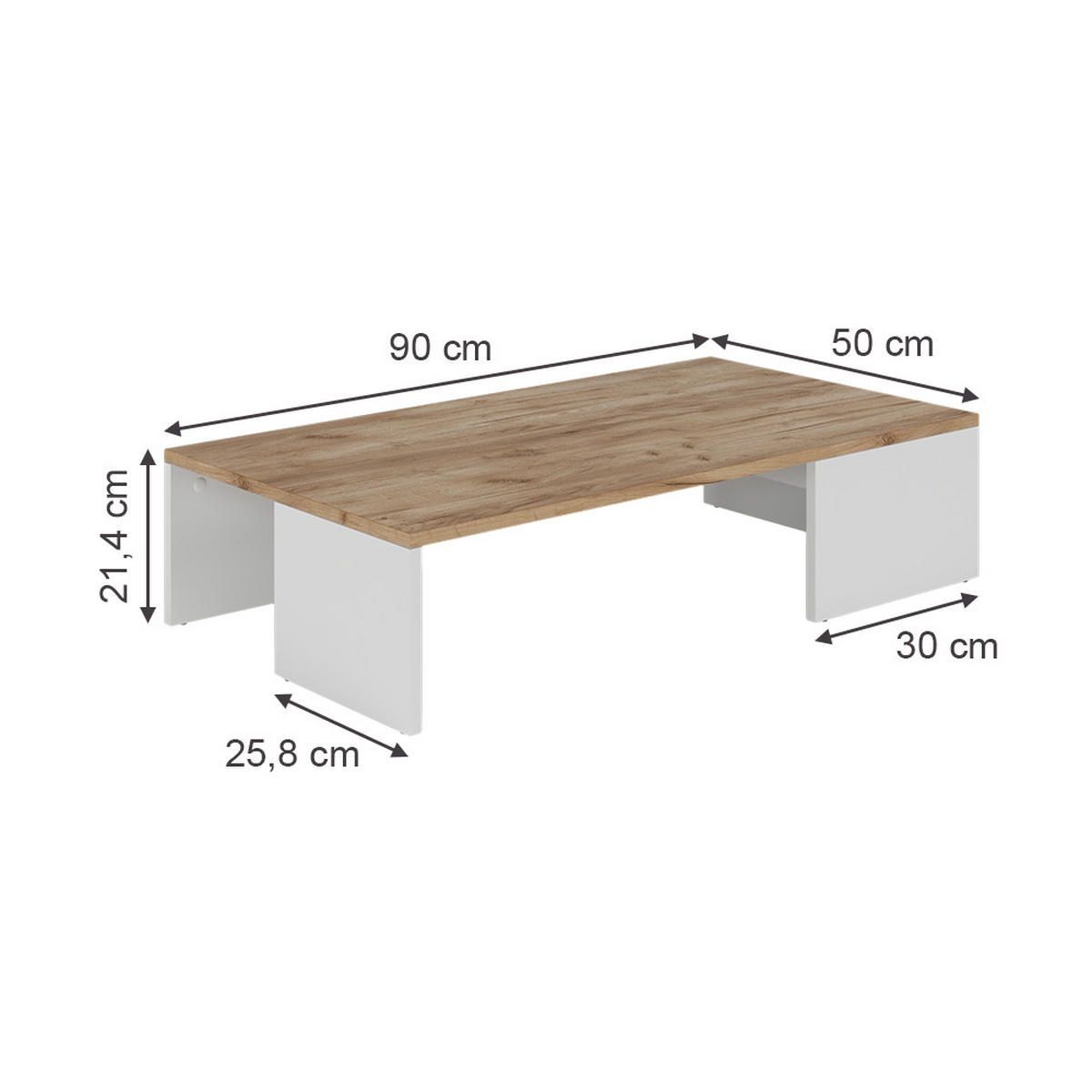 COUCHTISCH Hardi Weiß/Goldkraft Eiche 90 x 21.4 cm - Honigeiche/Weiß, Holzwerkstoff (50/90/21.4cm) - Vicco